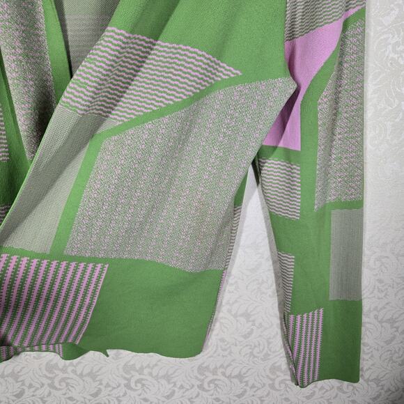 Kayla by Tally Taylor Knit Cardigan Jacket 22 Pink Green Open Front Long Sleeve - Picture 5 of 12